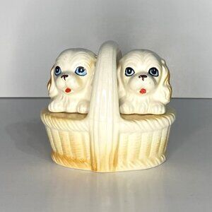 Vintage Cocker Spaniel Puppies in a basket Salt and Pepper Shakers